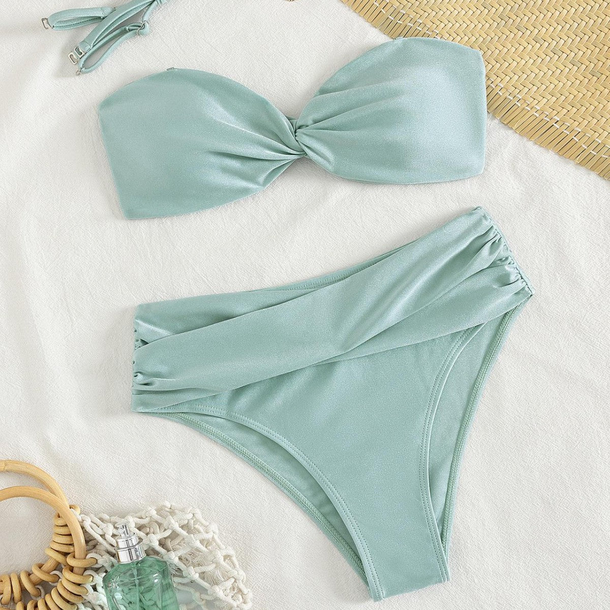 Women's Bandeau Bikini with Knot Design and Sculpting Bottom