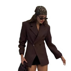 Elegant Double-Breasted Blazer with High Collar