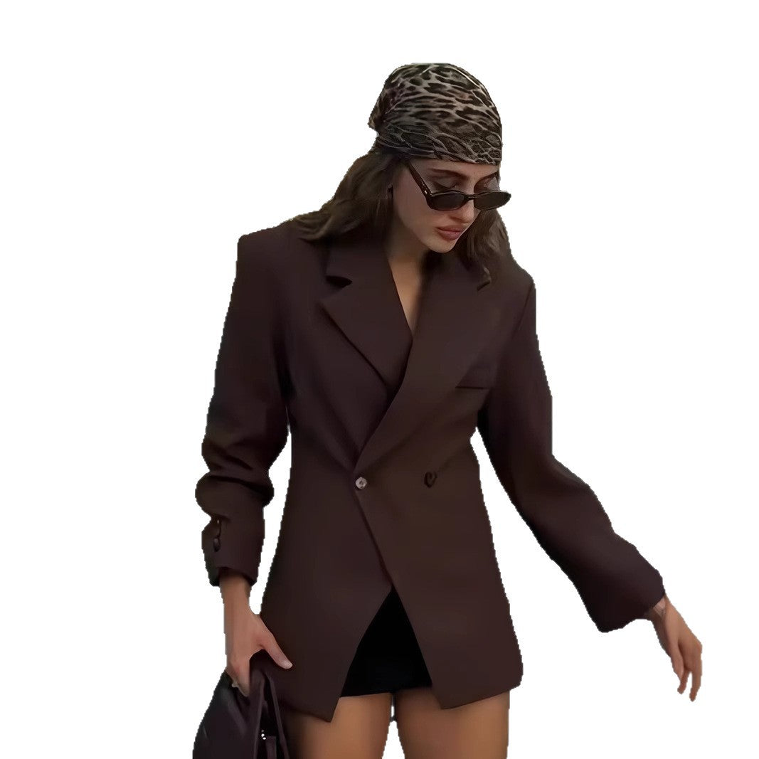 Elegant Double-Breasted Blazer with High Collar