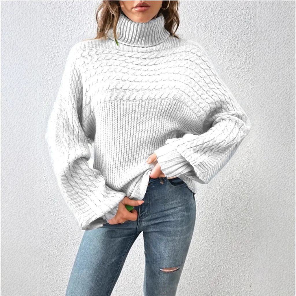 Women's Cozy Turtleneck Sweater with Textured Design