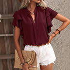 Women's Blouse with Ruffle Details and Elegant V-Neck