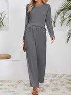 Women's Casual Ribbed Lounge Set with Elastic Waist