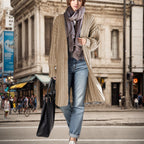 Women's Long Knit Coat with Casual Fit and Ribbed Design