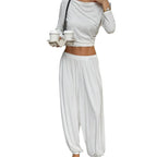 Women's Comfortable Lounge Set with Loose-Fitting Top and Harem-Style Pants