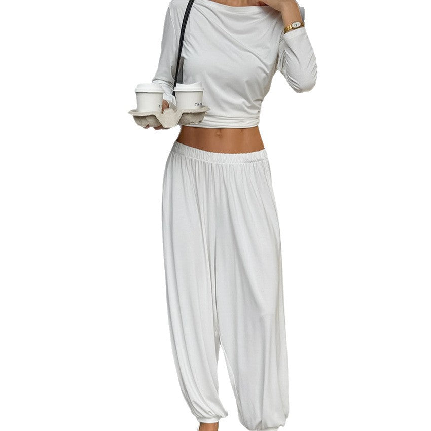 Women's Comfortable Lounge Set with Loose-Fitting Top and Harem-Style Pants
