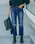 Women's Cropped Jeans with Distressed Details