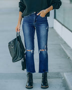 Women's Cropped Jeans with Distressed Details