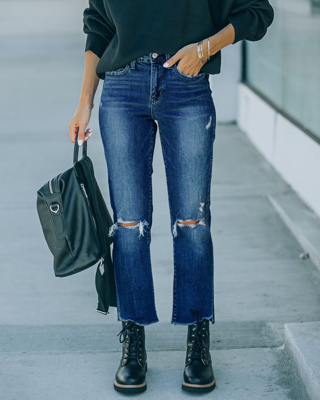 Women's Cropped Jeans with Distressed Details