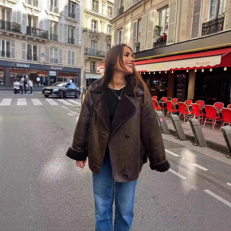 Faux Leather Jacket with Collar