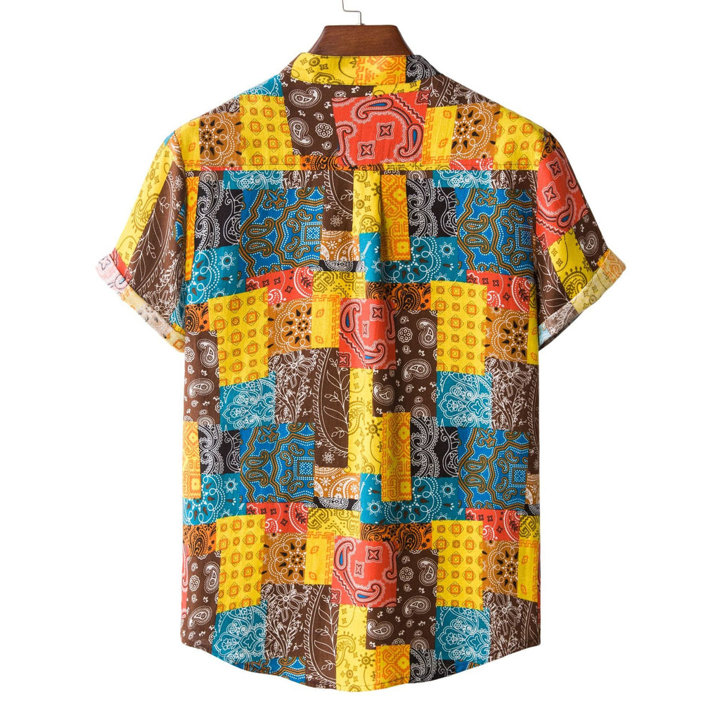 Women's Short-Sleeve Shirt in Creative Patchwork Design