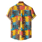Women's Short-Sleeve Shirt in Creative Patchwork Design