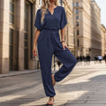 Women's Casual Jumpsuit with Elegant Draping and Waist Detail