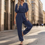 Women's Casual Jumpsuit with Elegant Draping and Waist Detail
