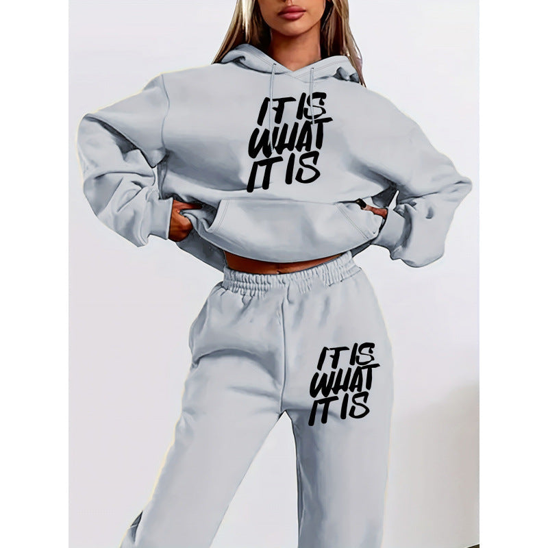 Women's Casual Hoodie and Jogging Pants Set with Inspiring Lettering