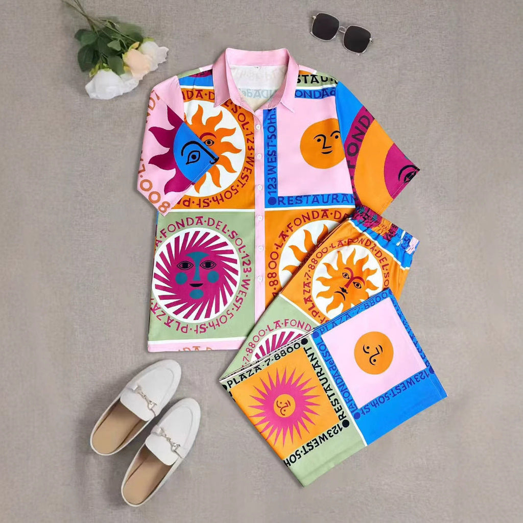Women's Short-Sleeve Shirt and Matching Shorts Set