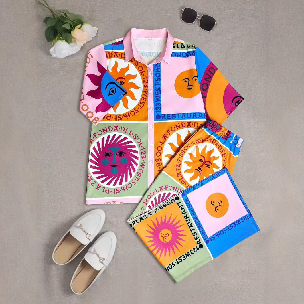 Women's Short-Sleeve Shirt and Matching Shorts Set