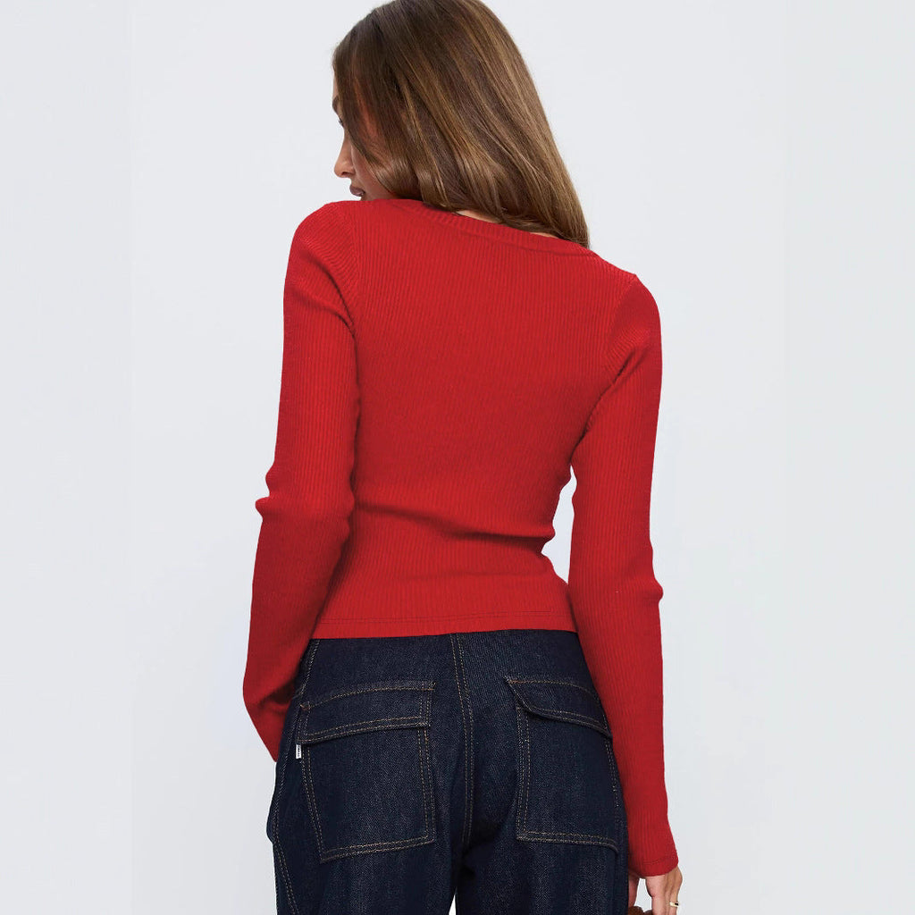 Women's Elegant Ribbed V-Neck Cardigan with Button Placket