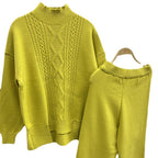 Women's Elegant Knit Suit with High Collar and Colorful Pattern