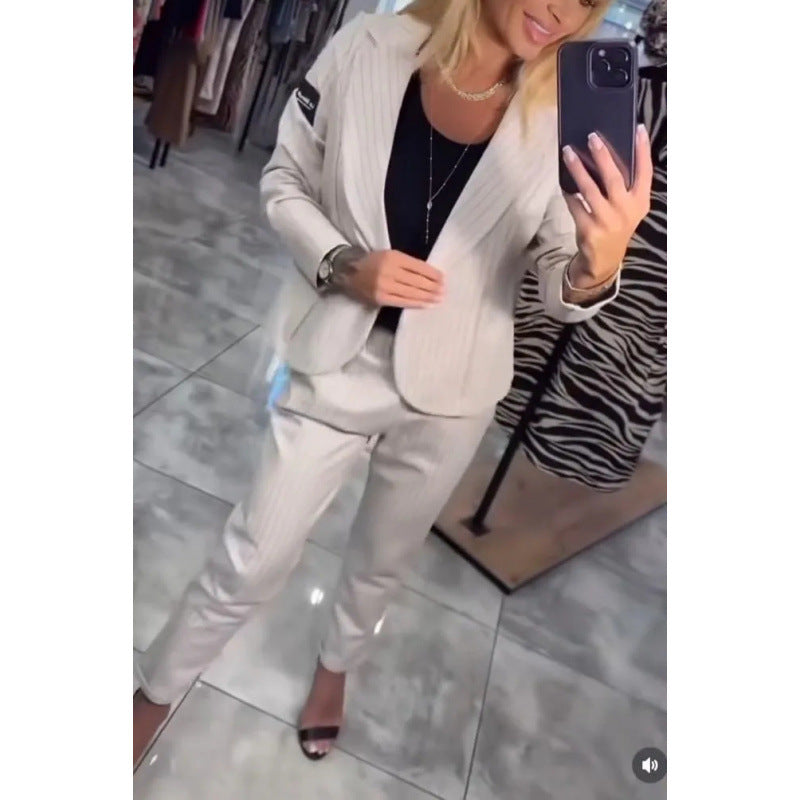 Women's Elegant Business-Casual Striped Suit Set