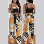 Women's Casual Floral Ruffled Top and Wide-Leg Pants Set
