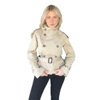 Women's Elegant Short Trench Coat with Double-Breasted Closure and Waist Belt