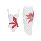 Women's Swimwear Set with Floral Top and Elegant Wrap Skirt