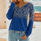 Women's Long Sleeve Blouse with Floral Design and Embroidery