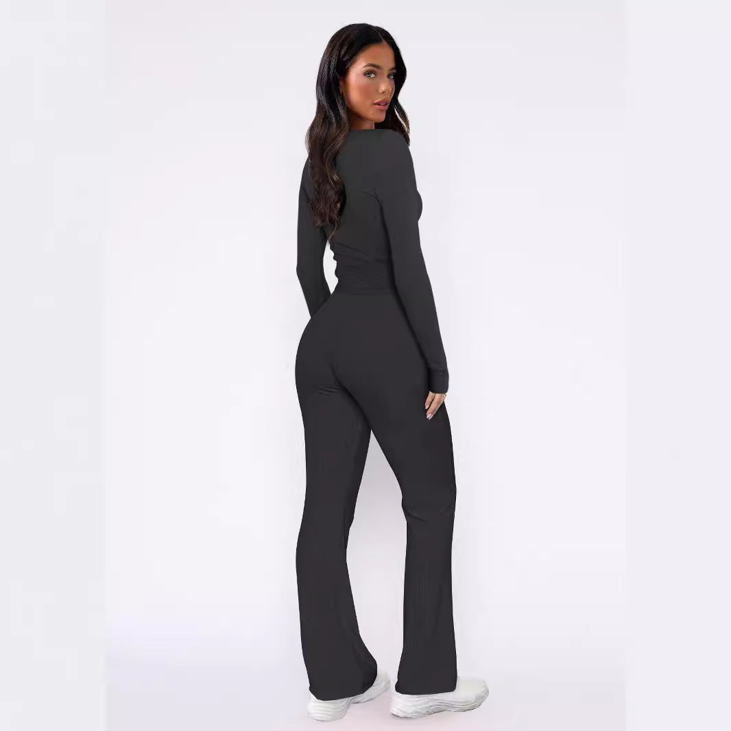 Women's Comfortable Button-Down Top and Loose Pants Set