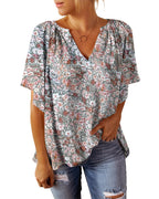 Women's Airy V-Neck Blouse with Floral Pattern