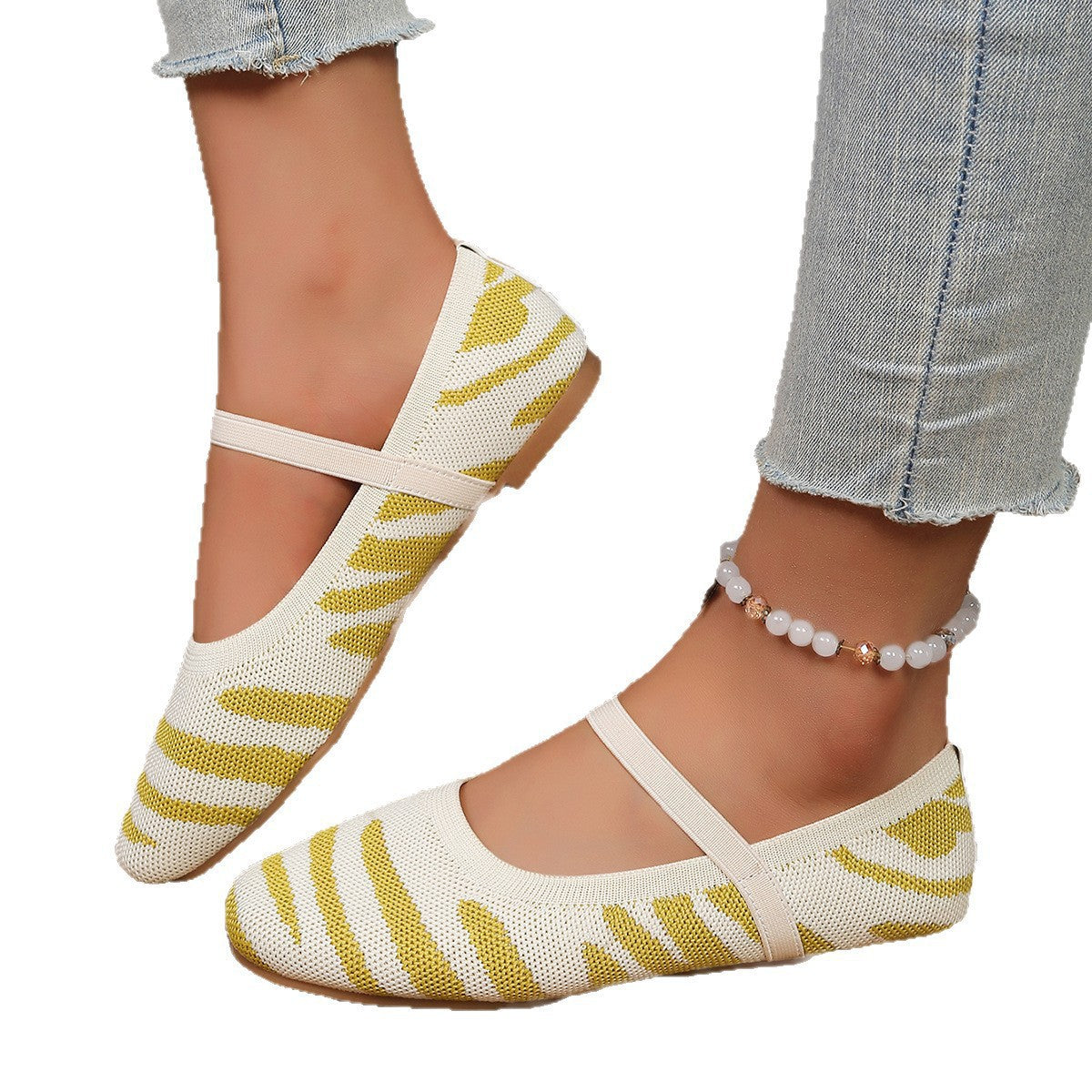 Women's Ballet Flats with Elastic Strap and Animal Print