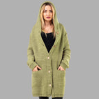 Women's Chunky Knit Cardigan with Pockets and Button Placket