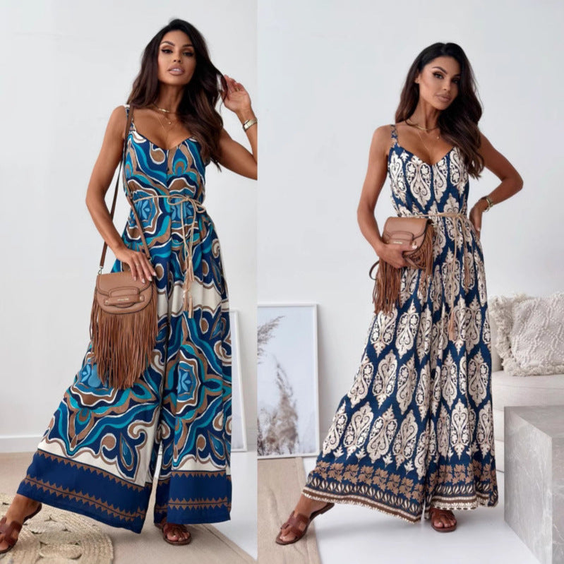 Women's Floral Jumpsuit with Wide Legs