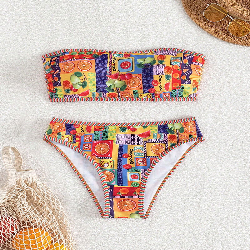 Women's Bandeau Bikini with Colorful Fruit Pattern