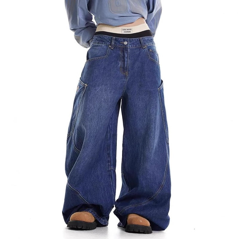 Women's Baggy Jeans with Wide Cut and Practical Cargo Pockets