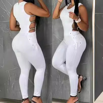 Women's Bodycon Jumpsuit with Cut-Out Details and Fashion Belt