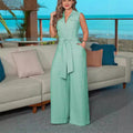 Women's Airy Jumpsuit with Belt and Pockets