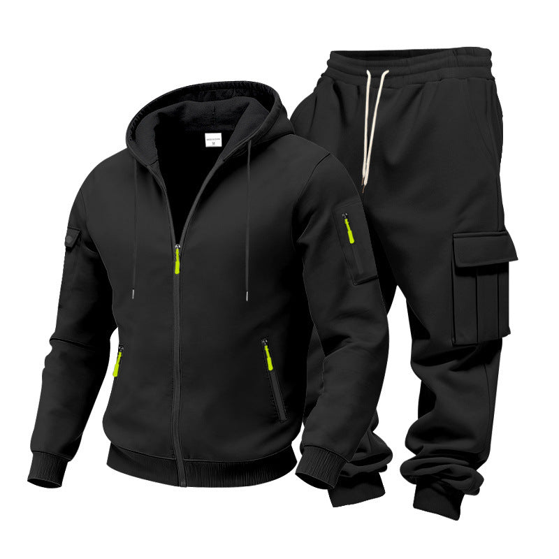 Men's Functional Cargo Sweatset with Hoodie and Multi-Pocket Jogger