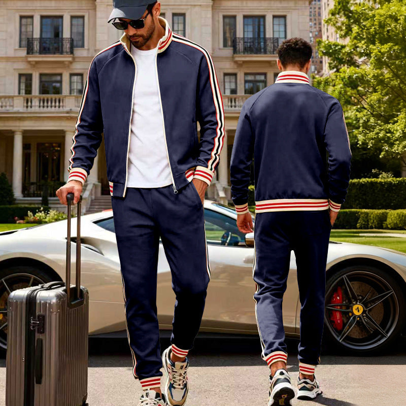 Men's Sporty Tracksuit with Striped Ribbed Cuffs