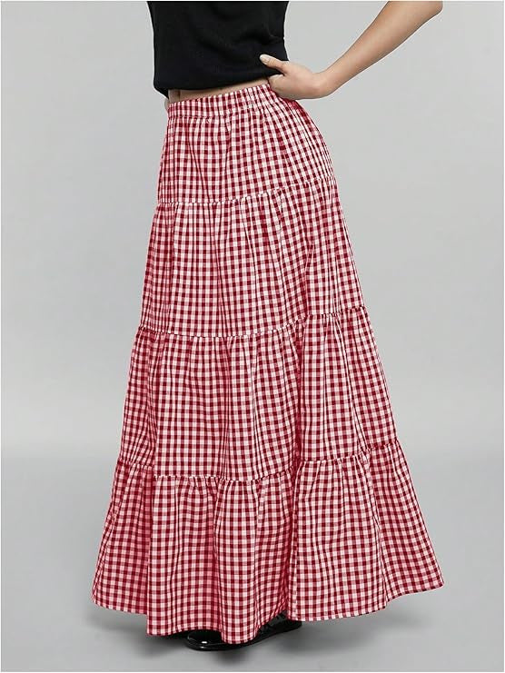 Women's Maxi Skirt with Sophisticated Plaid Pattern