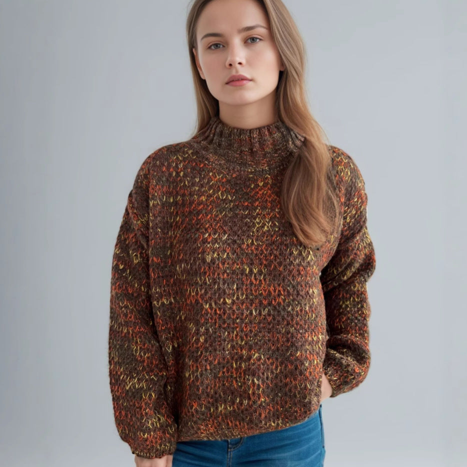 Women's Cozy Turtleneck Sweater with Modern Open-Knit Design