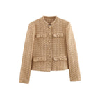 Women's Elegant Bouclé Jacket with Gold Buttons and Patch Pockets