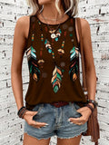 Sleeveless Top with Colorful Feather and Floral Print