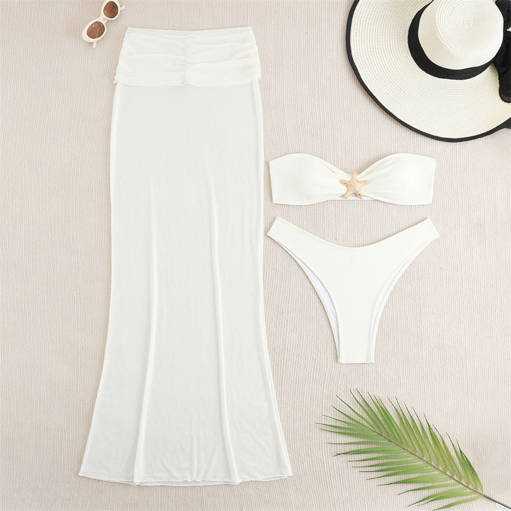 Women's Bandeau Bikini Skirt Set with Elegant Cut