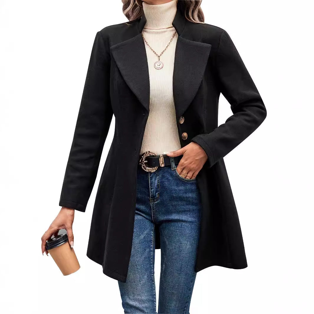 Women's Elegant Long Blazer with Modern Collar and Tailored Fit