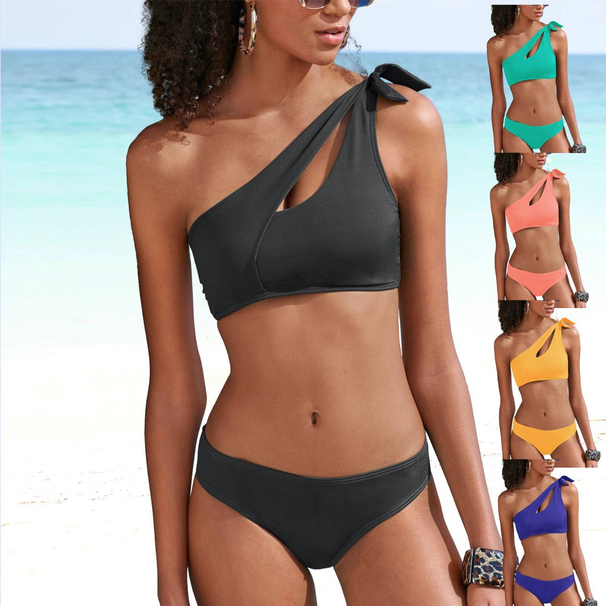 Women's Asymmetrical Bikini with Fashionable Cut-Outs