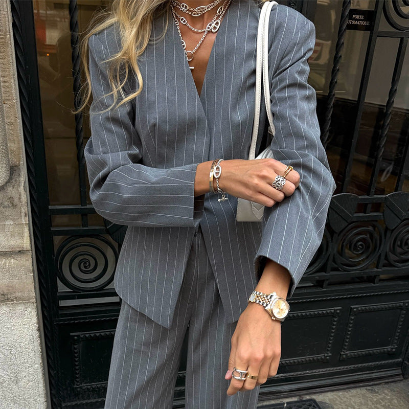 Women's Elegant Striped Two-Piece Suit