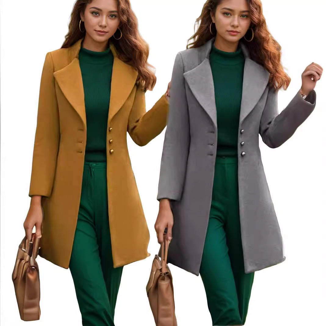 Women's Elegant Tailored Trench Coat with Textured Fabric