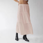 Women's Airy Cotton Maxi Skirt with Ruffle Details