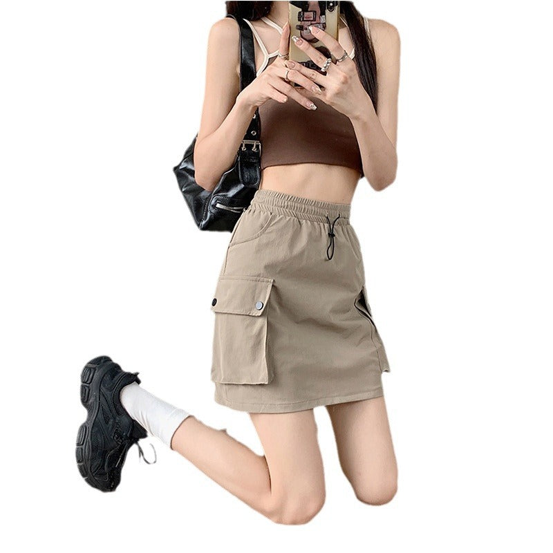Women's Cargo Skirt with Side Pockets and Elastic Waistband
