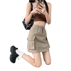 Women's Cargo Skirt with Side Pockets and Elastic Waistband